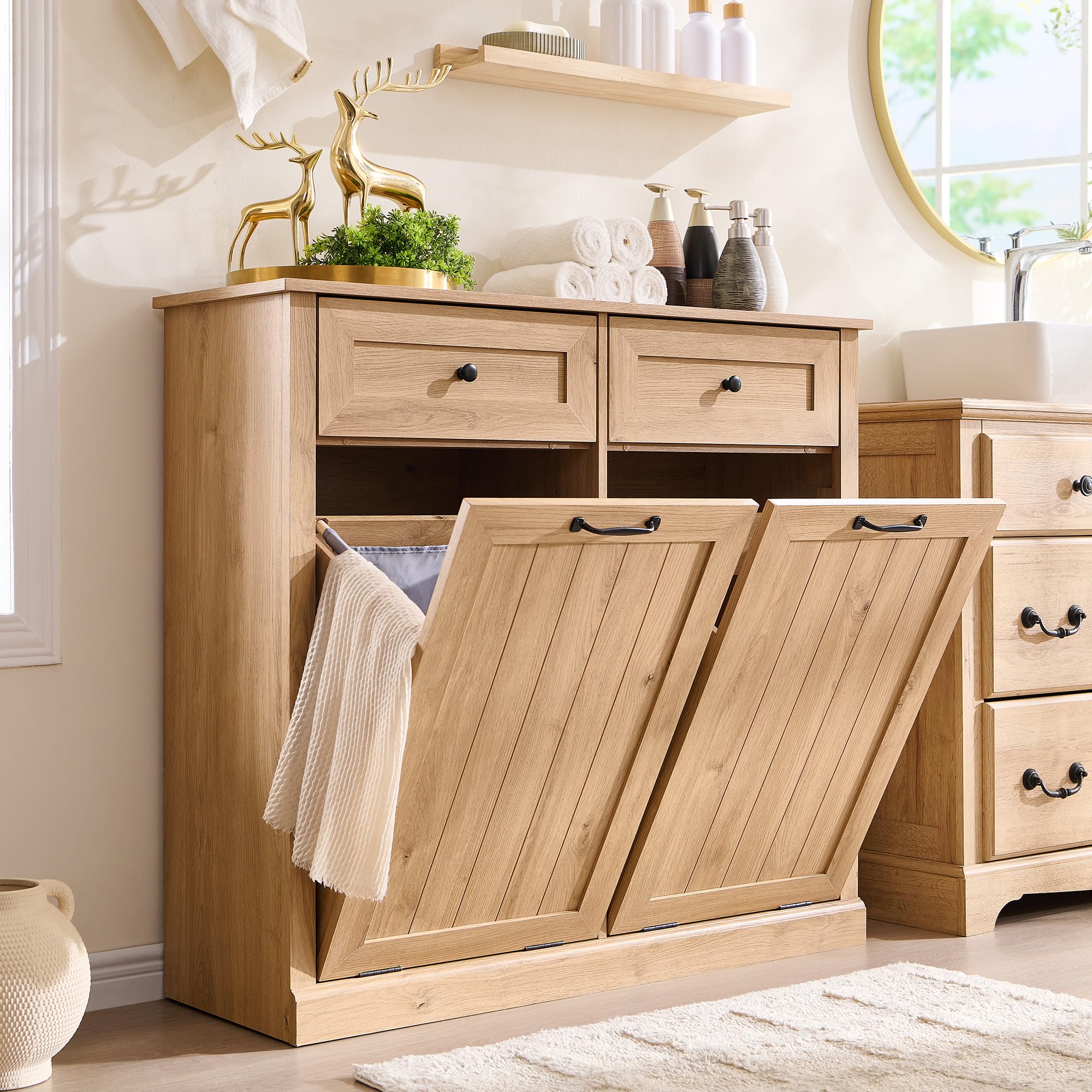 Amazon.com: IFBUY Double Tilt Out Laundry Hamper Cabinet, 20